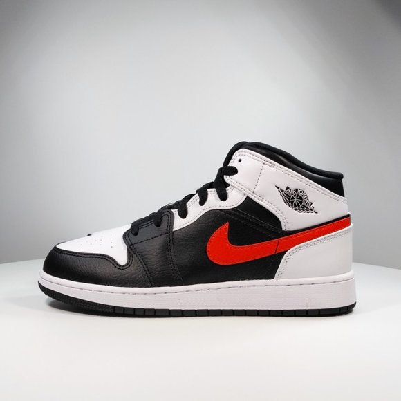 Air Jordan 1 Mid GS Deep Black Chile Red White Shoes 554725-075 - Sepsale